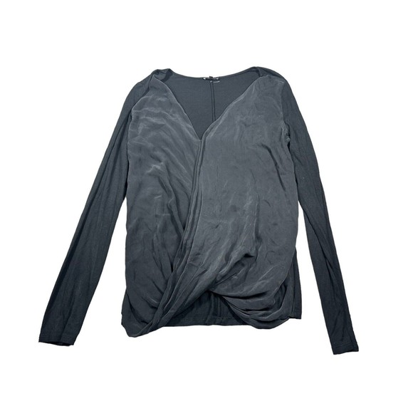 Theory Pullover Blouse Shirt Silk Blend Drape Accent Black Size Large - Picture 1 of 9